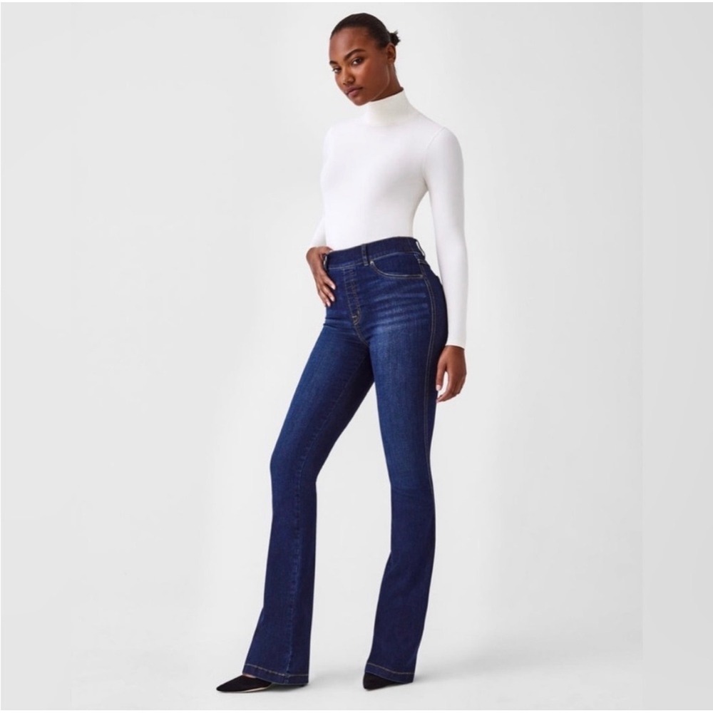 NEW Spanx Flare Jeans Midnight‎ Shade Dark Wash Pull On High Rise Tall 1X 20327T
